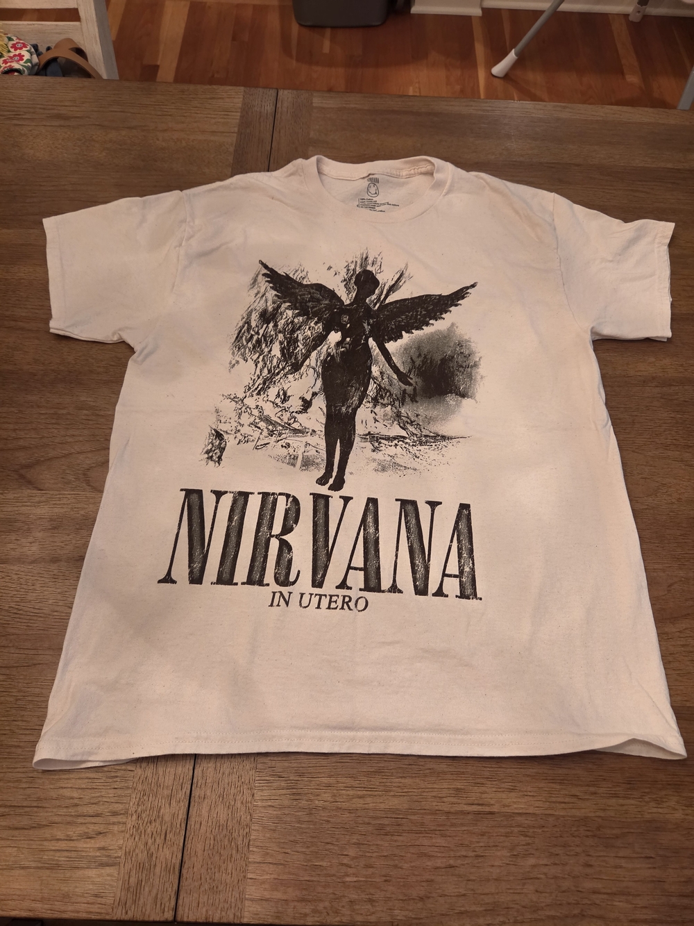 NIRVANA In UTERO Off White Tee with Black In Utero Graphic Size Large
